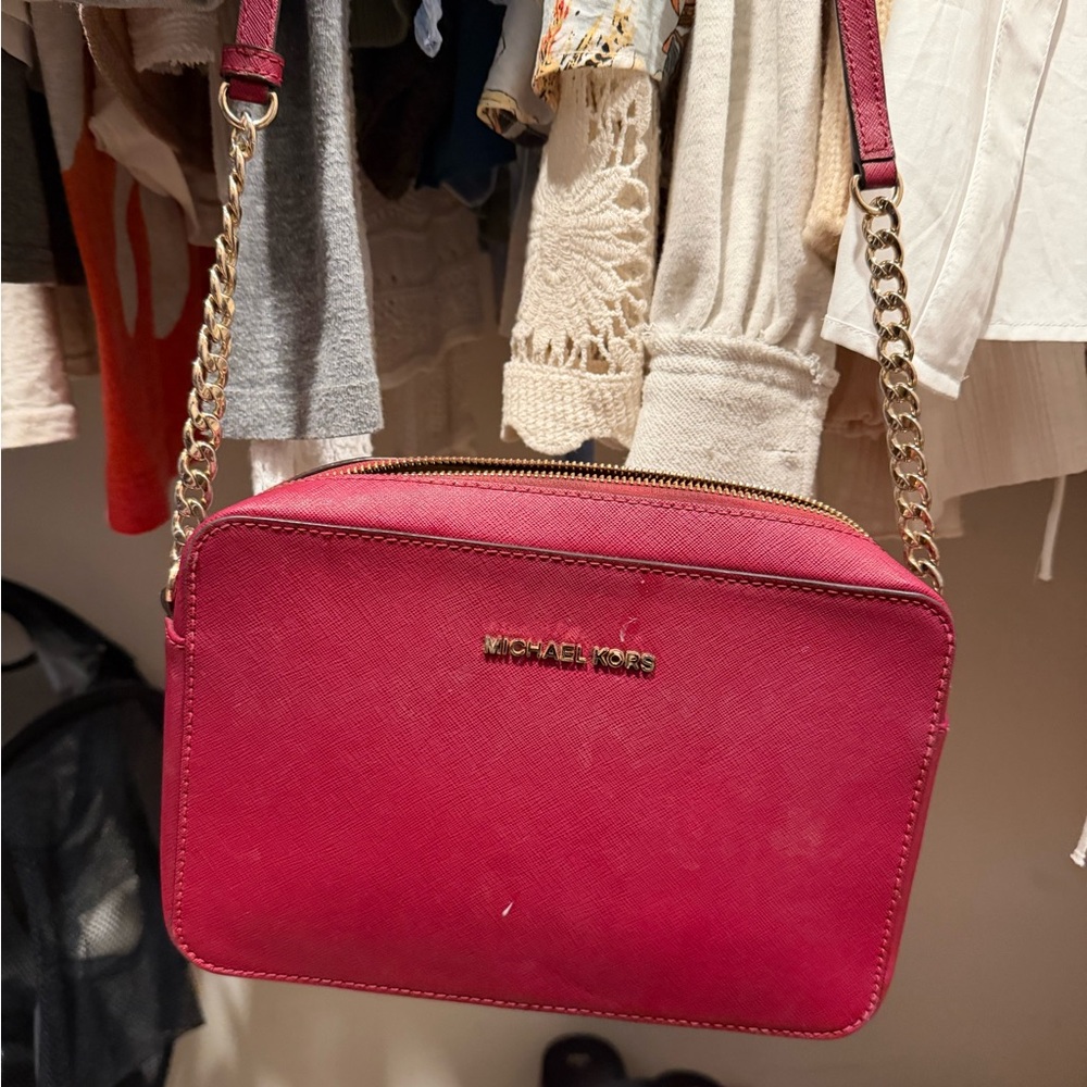 Michael Kors red Crossbody Bag with Gold Chain